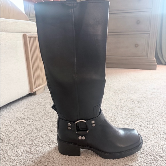NWT Black Moto Leather Knee-High Boots - Picture 3 of 8